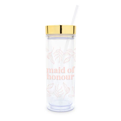 Personalized 17 Oz. Insulated Plastic Drink Tumbler with Lid and Straw - Desert Floral Maid of Honour