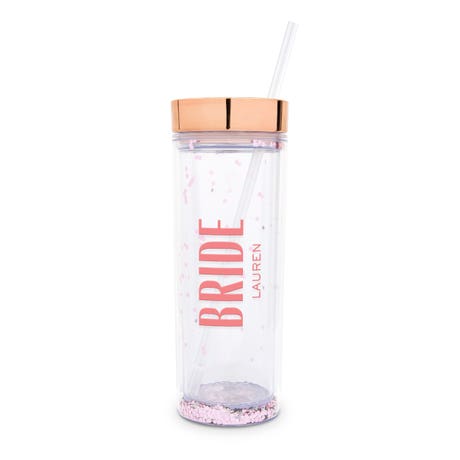 Personalized 17 Oz. Insulated Plastic Drink Tumbler with Lid and Straw - Modern Bride