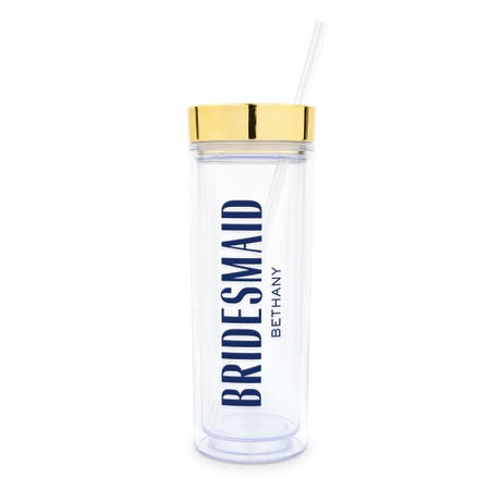Personalized 17 Oz. Insulated Plastic Drink Tumbler with Lid and Straw - Modern Bridesmaid