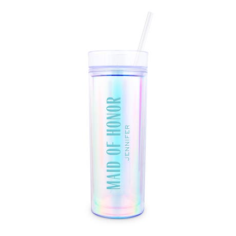 Personalized 17 Oz. Insulated Plastic Drink Tumbler with Lid and Straw - Modern Maid of Honor