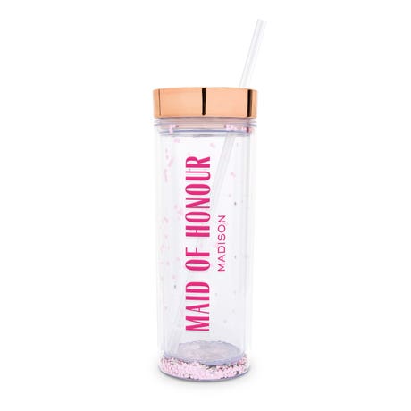 Personalized 17 Oz. Insulated Plastic Drink Tumbler with Lid and Straw - Modern Maid of Honour