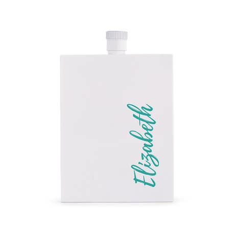 Personalized White Stainless Steel Flask - Vertical Calligraphy Text - Unique Gift For Her