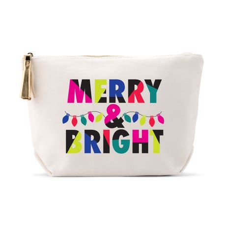 Large Personalized Canvas Makeup Bag - Merry & Bright