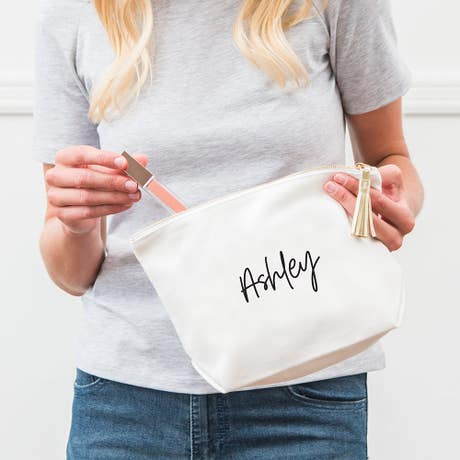 Large Personalized Canvas Makeup Bag - Script Font - Unique Gift for Her