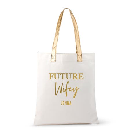Personalized Cotton Canvas Fabric Tote Bag With Gold Strap - Future Wifey