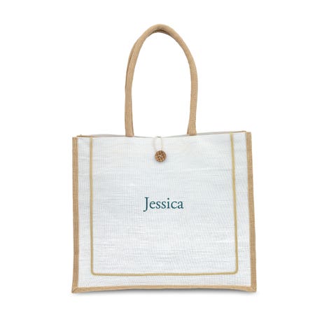 Large Personalized Reusable Fabric Beach Tote Bag - White Burlap