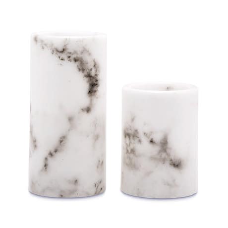 Artificial Flameless LED Pillar Candle Set Of 2 - White Marble