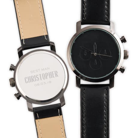 Personalized Men's Black Wristwatch - Modern Groomsman