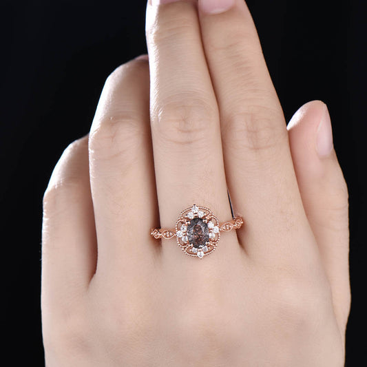 14K/18K Milgrain Filigree Black Rutilated Quartz Diamond Engagement Rings Vintage