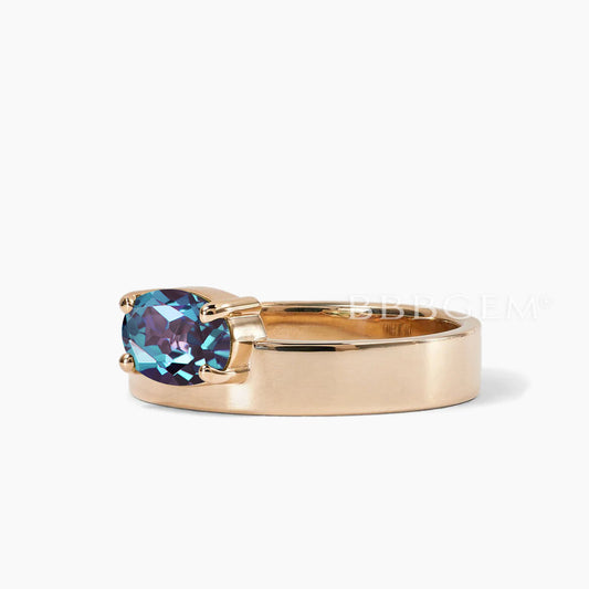 East West Color-Change Alexandrite Cigar Band Horizontal Ring Women