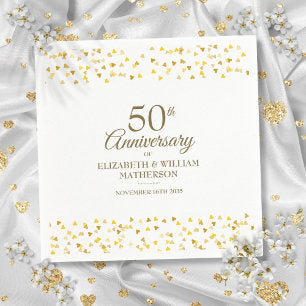 50th Anniversary Gold Love Hearts Confetti Napkins