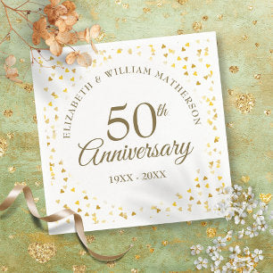 50th Anniversary Golden Love Hearts Confetti Napkins