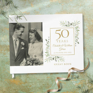 50th Golden Wedding Anniversary Greenery Photo Guest Book