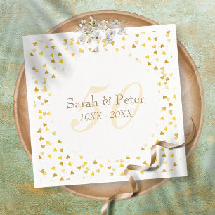 50th Wedding Anniversary Gold Hearts Confetti Napkins