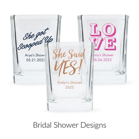 Custom Printed 2 oz. Square Shot Glass Wedding Favor - Bridal Shower | More Occasions