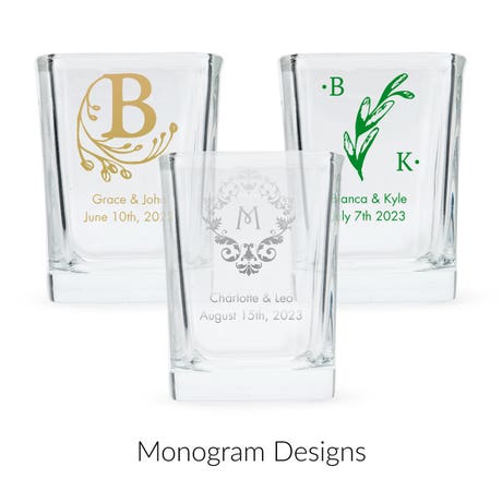 Custom Printed 2 oz. Square Shot Glass Wedding Favor - Monograms | More Designs