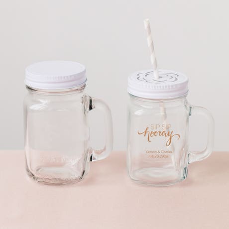12 or 16 oz. Mason Jar with Handle Drinking Glass Favor - Blank | Designs Available