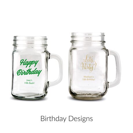 Personalized 12 or 16 oz. Mason Jar Drinking Glass Favor - Birthday | More Occasions