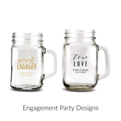 Personalized 12 or 16 oz. Mason Jar Drinking Glass Wedding Favor - Engagement Party | More Occasions