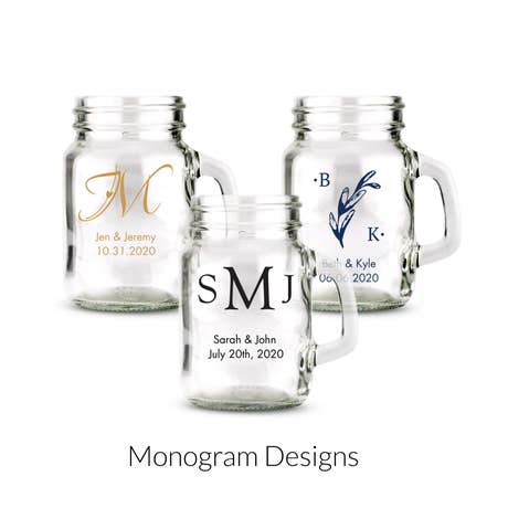 Personalized 4 oz. Mini Mason Jar Shot Glass Wedding Favor - Monograms | More Designs