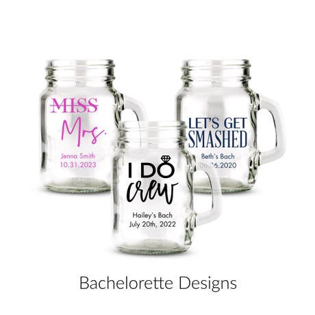 Personalized 4 oz. Mini Mason Jar Shot Glass Wedding Favor - Bachelorette | More Occasions