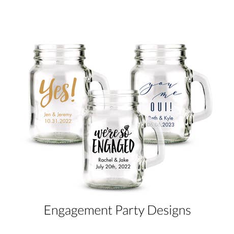 Personalized 4 oz. Mini Mason Jar Shot Glass Wedding Favor - Engagement Party | More Occasions
