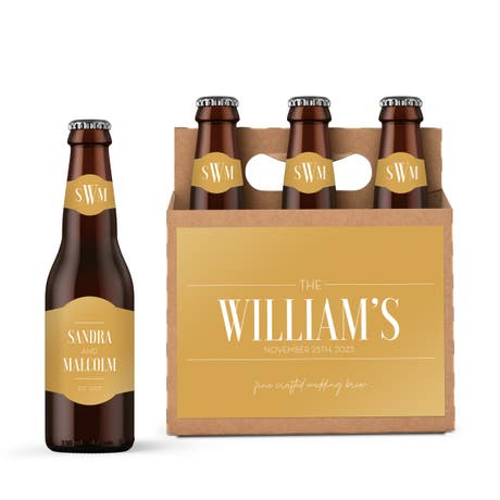 Personalized Cardboard Metallic Label Six-Pack Beer Bottle Caddy - Established Couple