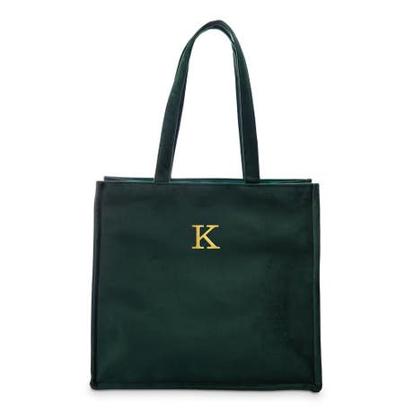 Large Personalized Velvet Tote Bag - Dark Green
