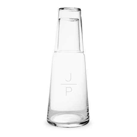 Monogram Engraved Bedside Water Carafe And Glass Set - Stacked Monogram