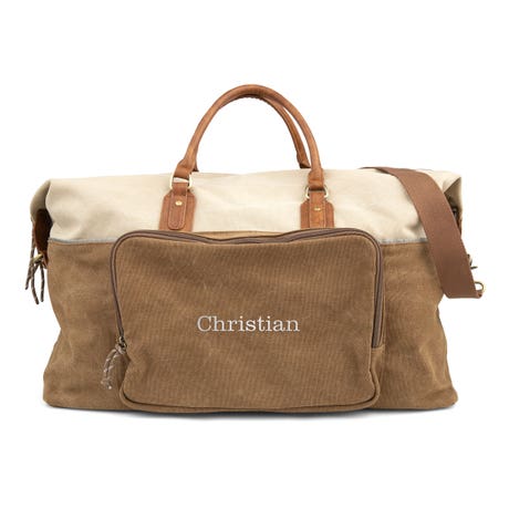 Large Personalized Canvas Weekender Travel Bag - Brown - Unique Gift For Him