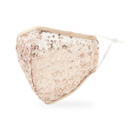 Luxury Adult Reusable, Washable Cloth Face Mask With Filter Pocket - Champagne Gold Sequin
