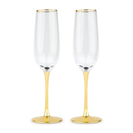 Gold Accented Champagne Flutes - Blank - Set of 2