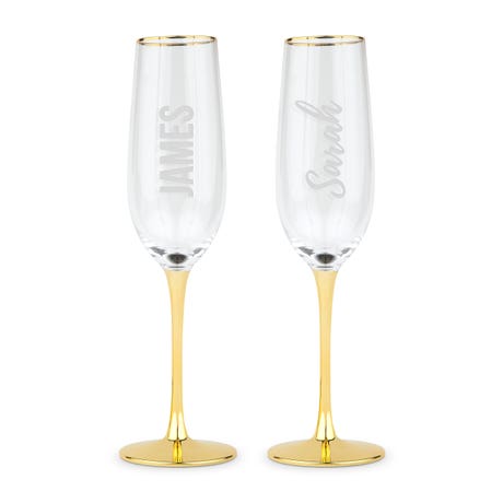 Personalized Gold Accented Champagne Flutes - His and Hers - Set of 2