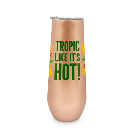 Personalized 8 oz. Stainless Steel Champagne Flute Tumbler - Tropic Like It's Hot!