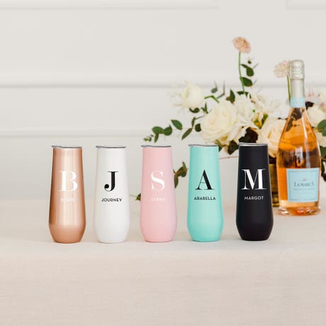 Personalized 8 oz. Stainless Steel Champagne Flute Tumbler - Modern Serif Initial