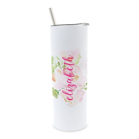 Personalized 22 oz. Tall Insulated Stainless Steel Travel Mug with Lid - Floral Garden Party