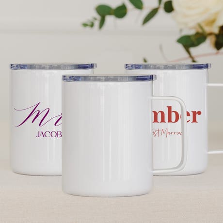 14 oz. Insulated White Metal Travel Coffee Mug - Blank - Unique Gift For Him | Her