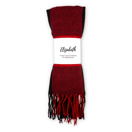 Personalized Red and Black Buffalo Plaid Scarf - Calligraphy