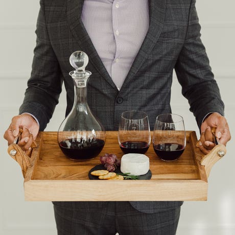 Custom Engraved Glass Decanter Gift Set with Wine Glasses - Circle Monogram - Unique Gift For Him