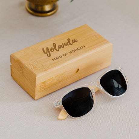Personalized Bamboo Wood Sunglasses Case - Calligraphy