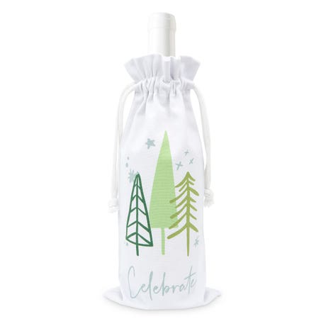 Single Bottle Christmas Drawstring Wine Tote - Celebrate