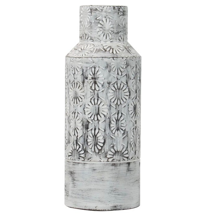 Metal Distressed Floral Vase
