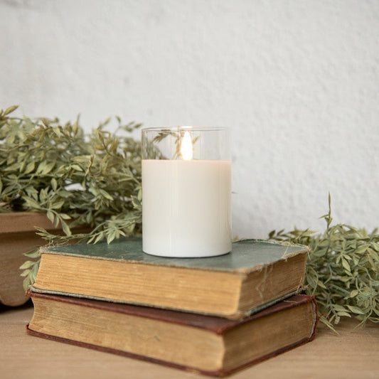4" Glass Timer Candle - White