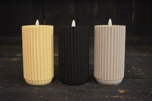 Cream Ribbed LED Candle