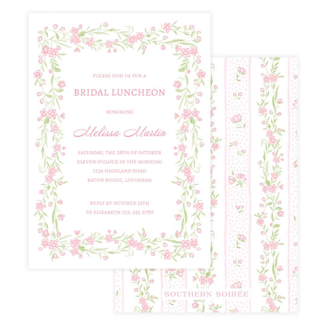 Pink Floral Vine Border Invitation