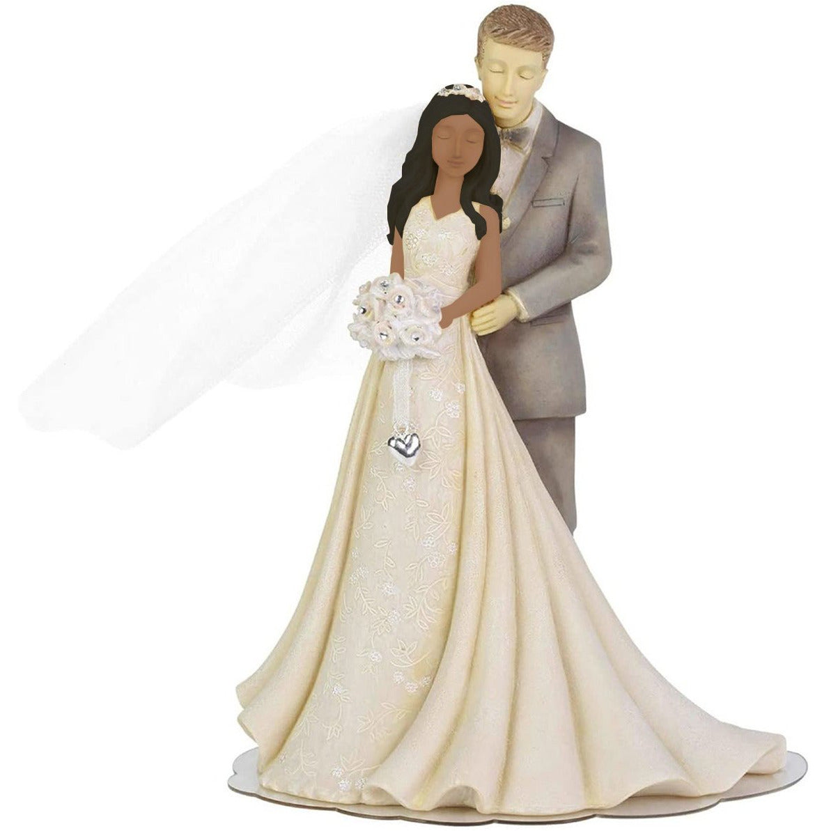 Foundations Interracial Wedding Cake Topper Figurine - African American Bride and Caucasian Groom
