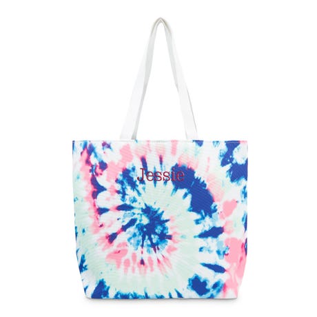 Personalized Extra-Large Cotton Canvas Fabric Beach Tote Bag - Rainbow Tie-Dye