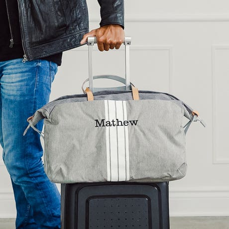 Personalized Weekender Travel Duffle Bag - Light Gray - Unique Gift For Him