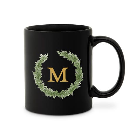 Custom Printed Black 11 oz. Ceramic Coffee Mug - Love Wreath