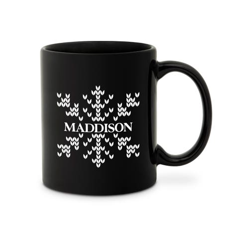 Custom Printed Black 11 oz. Ceramic Coffee Mug - Knit Sweater Snowflake